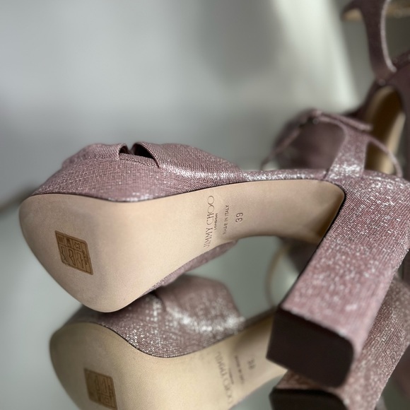 New JIMMY CHOO Heloise Shimmer Ankle-Strap Platform Sandals - Balletpink $1,095 - Picture 6 of 8